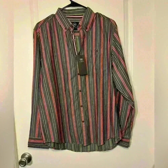 NWT Badger Smith Button Up Striped Long Sleeve Shirt Size Large - Picture 1 of 6